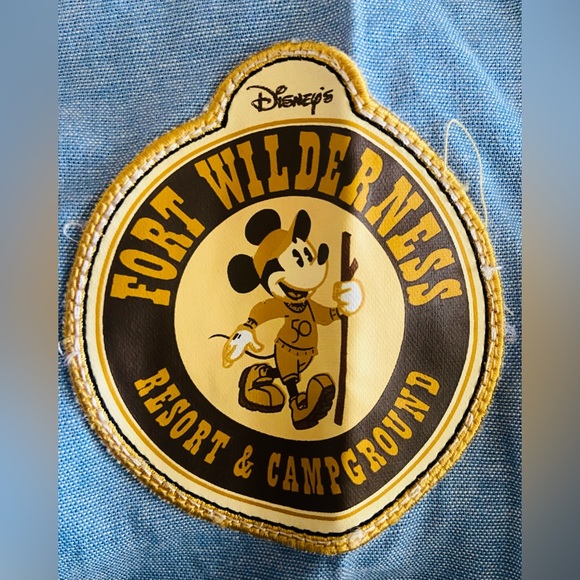 NEW Disney Parks Shirt Adult L Blue Fort Wilderness 50th Mickey Mouse Button Up - Picture 5 of 6